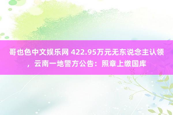 哥也色中文娱乐网 422.95万元无东说念主认领，云南一地警方公告：照章上缴国库