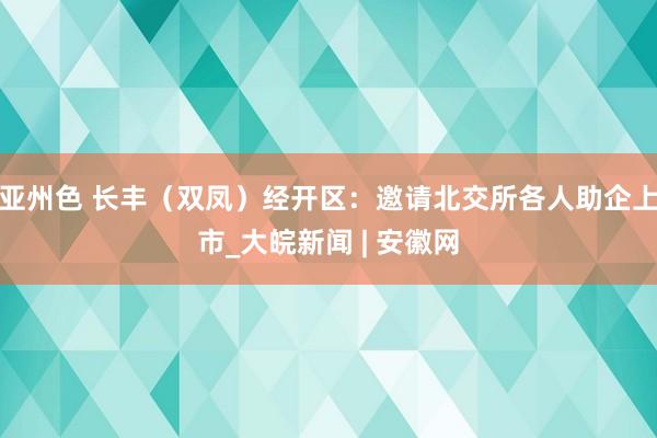 亚州色 长丰（双凤）经开区：邀请北交所各人助企上市_大皖新闻 | 安徽网